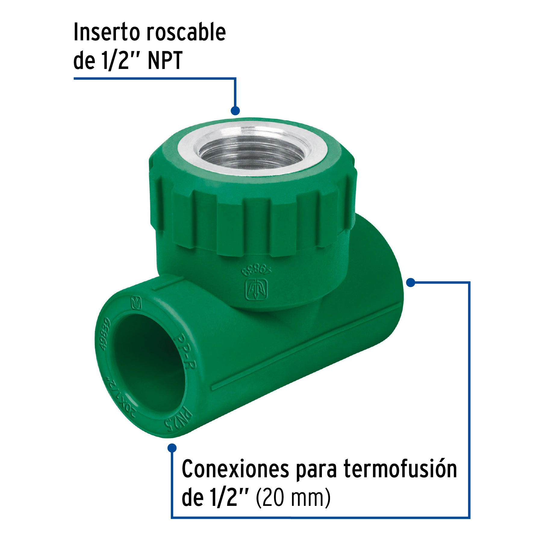Foset Termoflow CV-701, Tee rosca central hembra de PP-R, 1/2″
