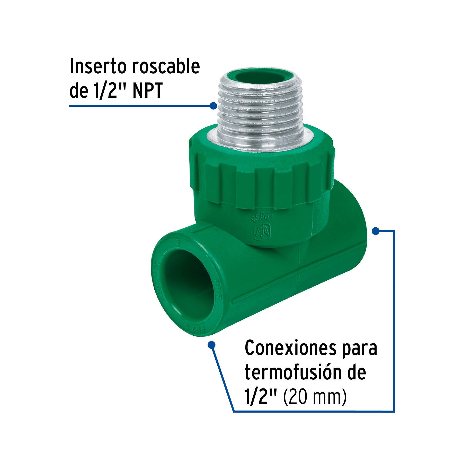 Foset Termoflow CV-711, Tee rosca central macho de PP-R, 1/2″