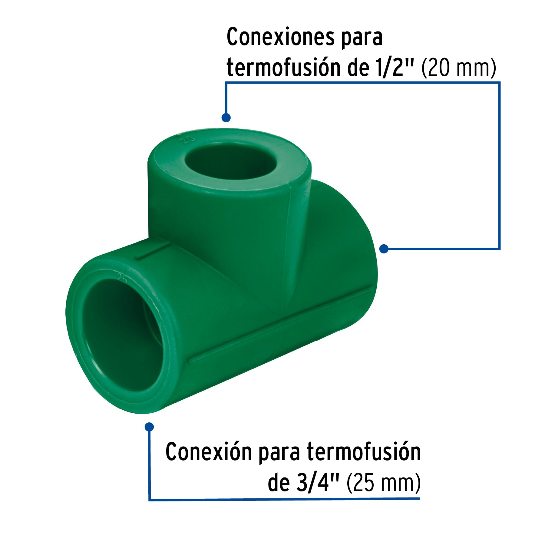 Foset Termoflow CV-721, Tee reducida de PP-R, 3/4″ x 1/2″ x 1/2″