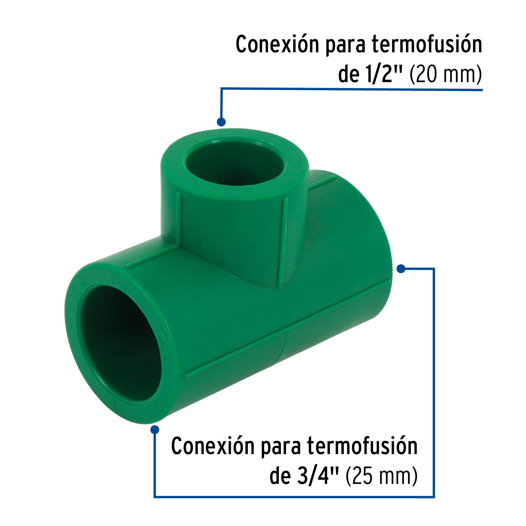 Foset Termoflow CV-722, Tee reducida de PP-R, 3/4″ x 3/4″ x 1/2″