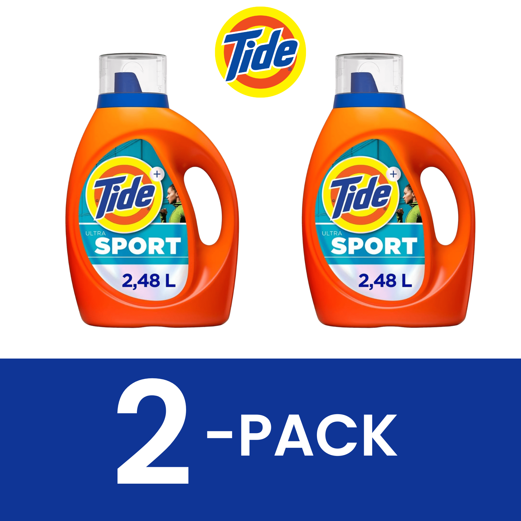 [2 Pack] Tide Detergente Líquido Sport, para ropa deportiva, combate malos olores, 59 Cargas (2.48 L)