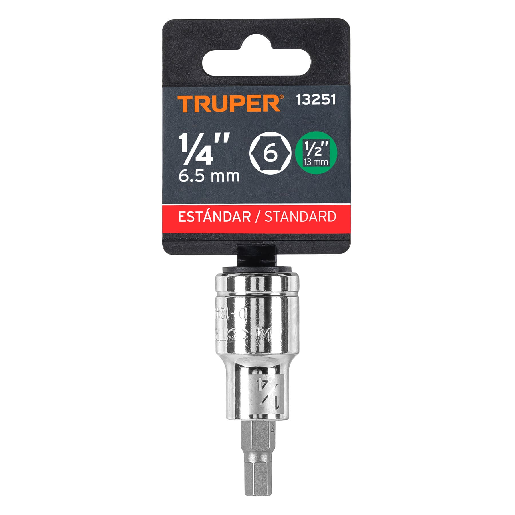 Truper D-1241-1/4, Dado de punta hexagonal std, 1/4″, cuadro 1/2″