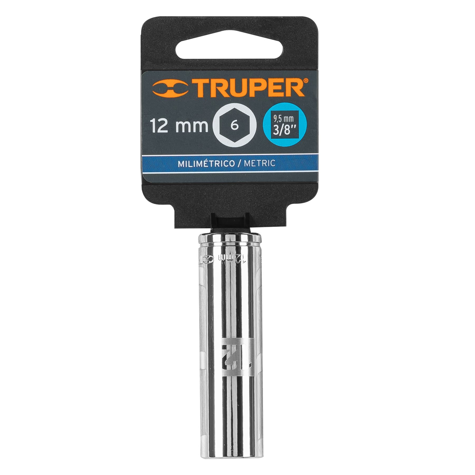 Truper D-3812-HM-L, Dado de 6 puntas, largo, cuadro 3/8″ de 12 mm