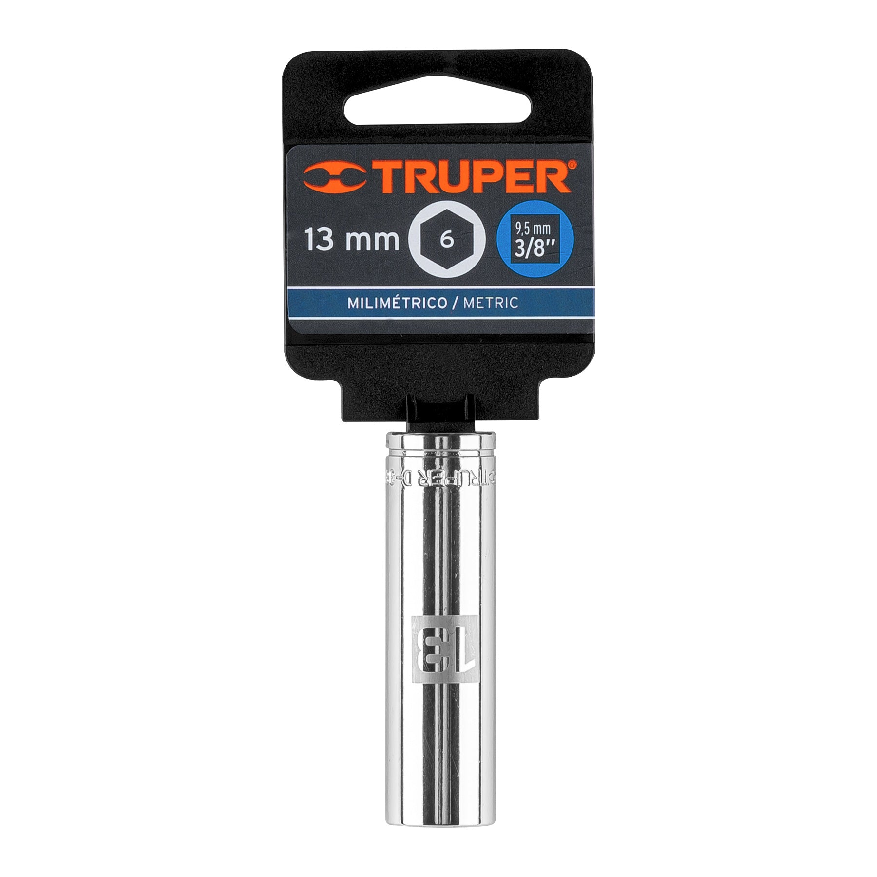 Truper D-3813-HM-L, Dado de 6 puntas, largo, cuadro 3/8″ de 13mm