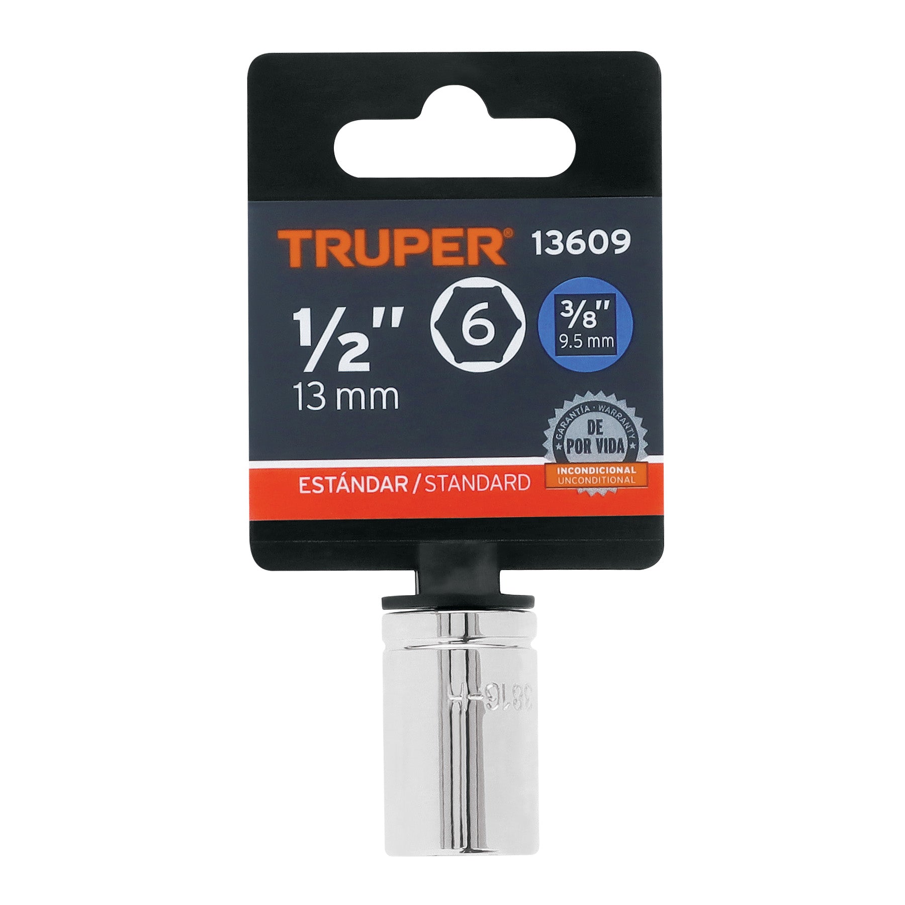 Truper D-3816-H, Dado de 6 puntas std, 1/2″, cuadro 3/8″