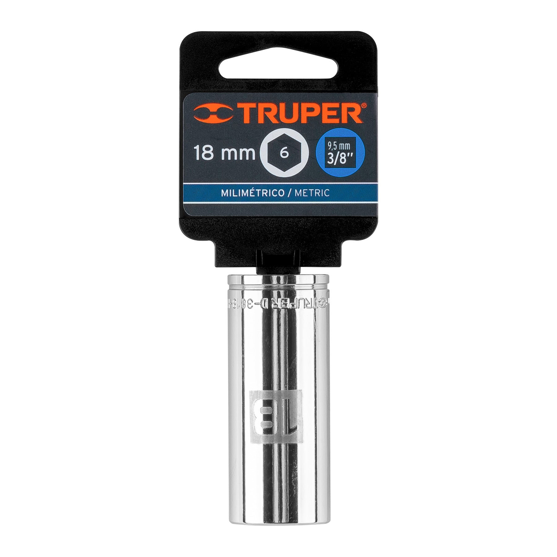 Truper D-3818-HM-L, Dado largo de 6 puntas mm, 18 mm, cuadro 3/8″