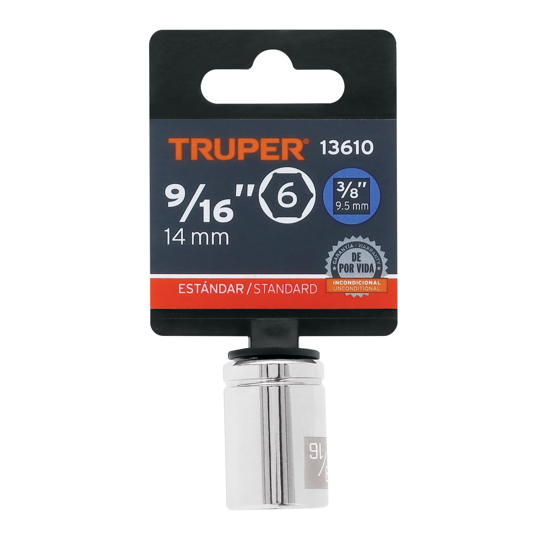 Truper D-3818-H, Dado de 6 puntas, cuadro 3/8″, standard, de 9/16″
