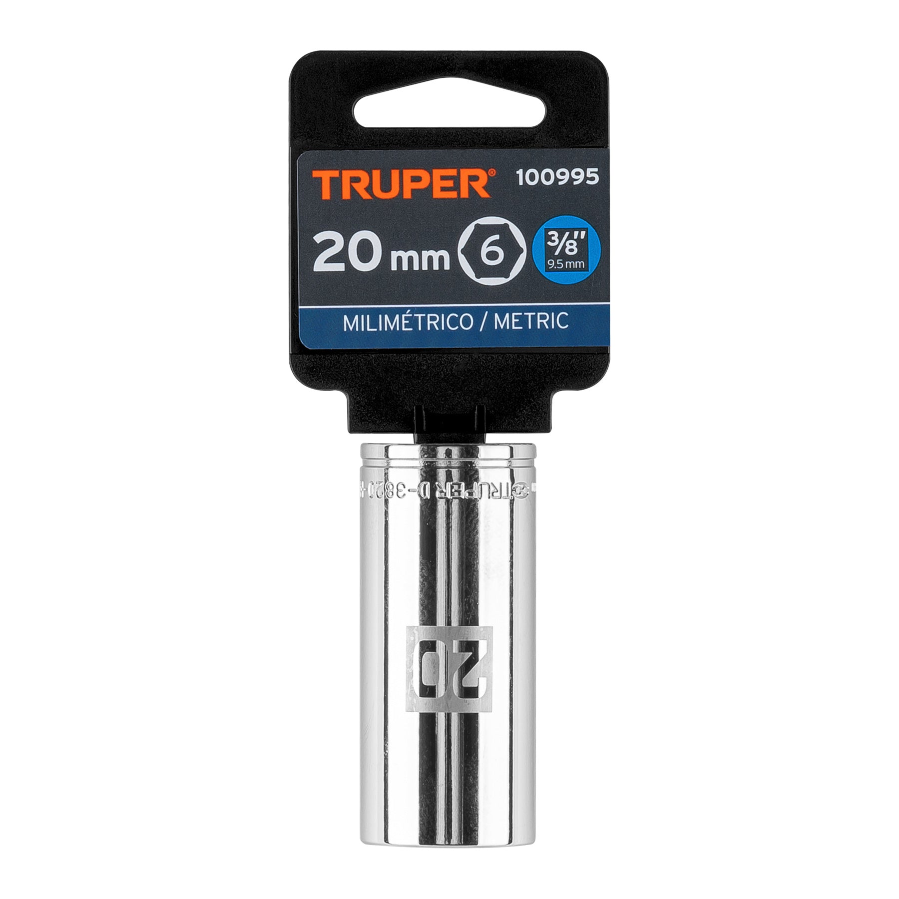 Truper D-3820-HM-L, Dado largo de 20 mm, 6 puntas, cuadro 3/8″