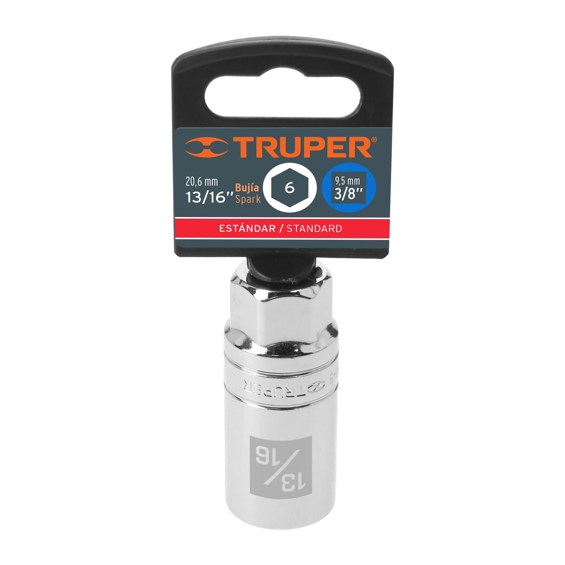Truper D-3826-B, Dado de 6 puntas de 13/16″ para bujías, cuadro 3/8″
