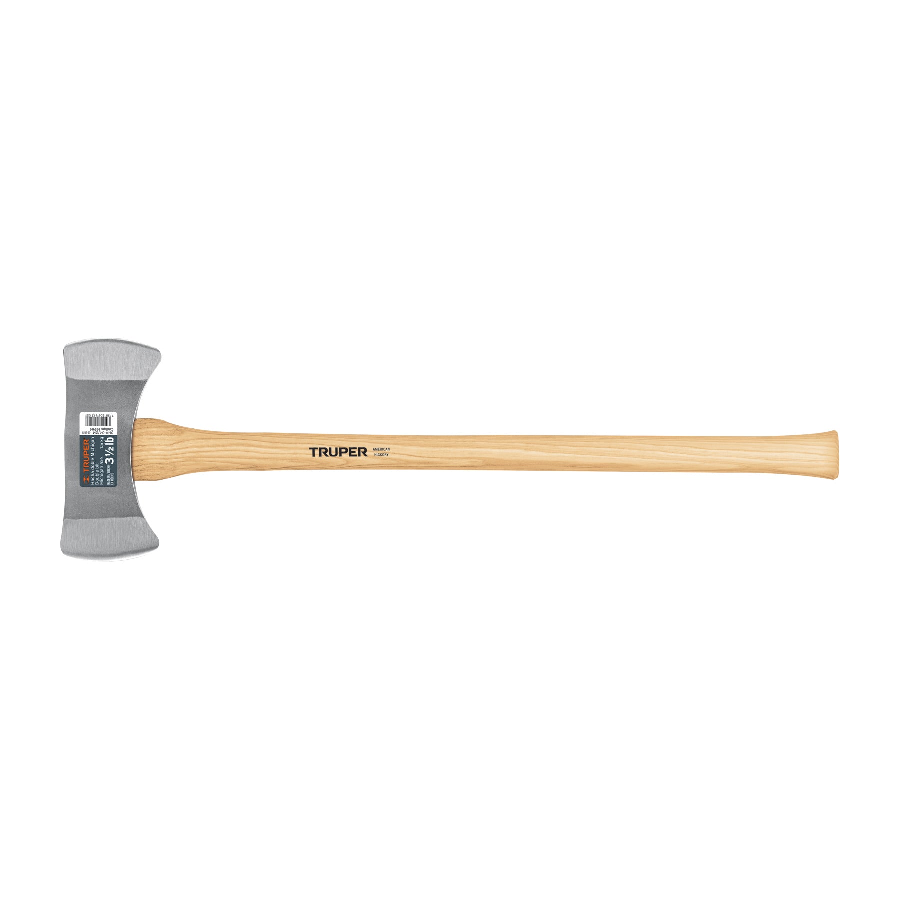 Truper DHM-3-1/2M, Hacha doble Michigan 3-1/2 lbs, mango de Hickory, 35″