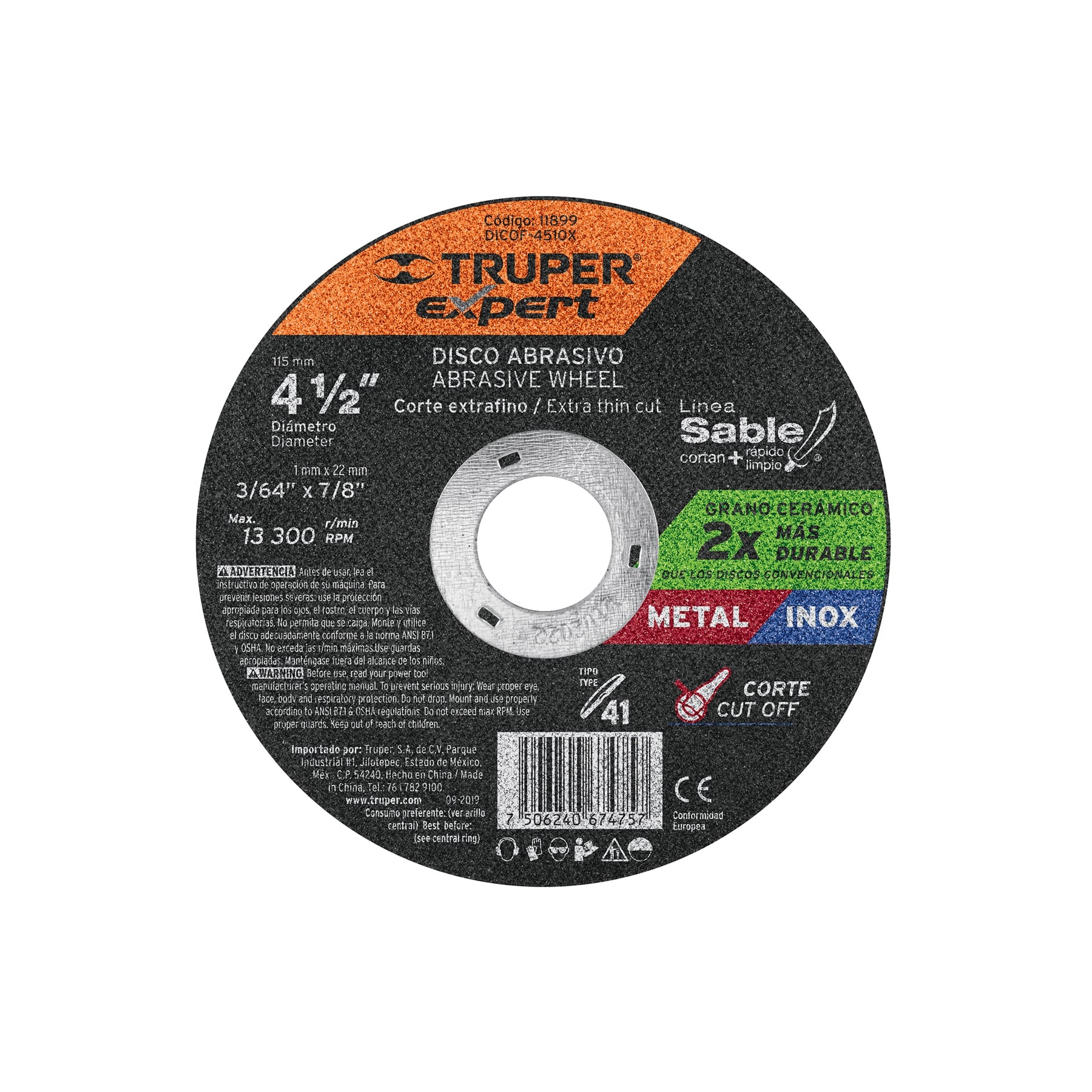 Truper Expert DICOF-4510X, Disco Tipo 41 de 4-1/2″ x 1 mm corte fino de metal, 1 pieza