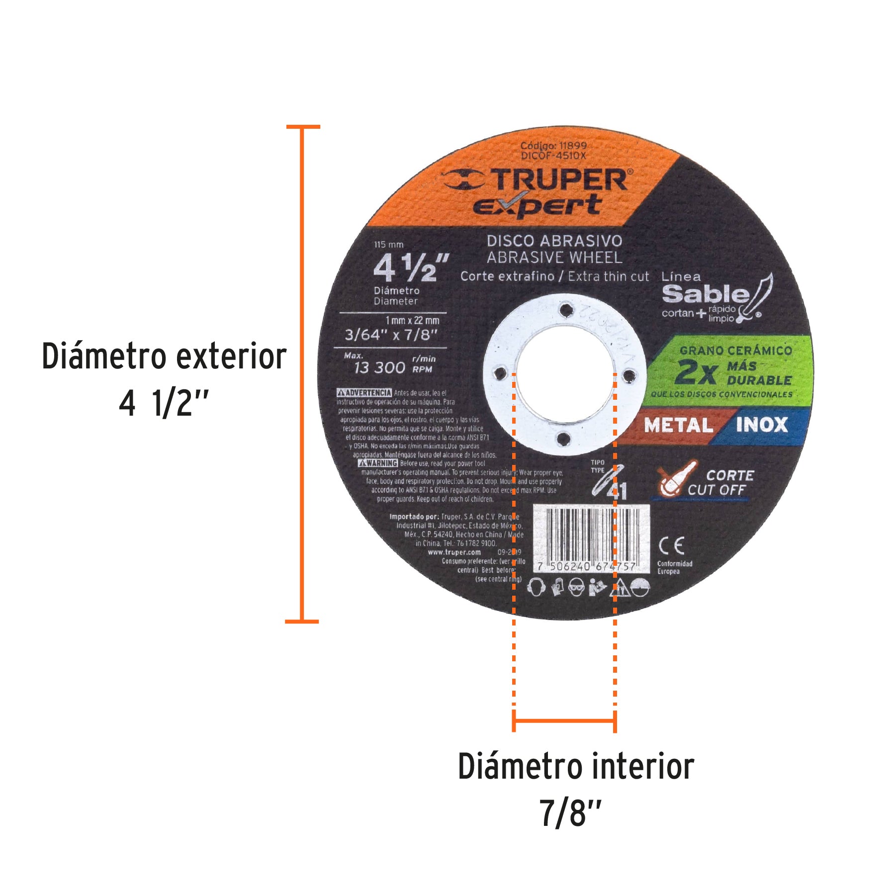 Truper Expert DICOF-4510X, Disco Tipo 41 de 4-1/2″ x 1 mm corte fino de metal, 1 pieza