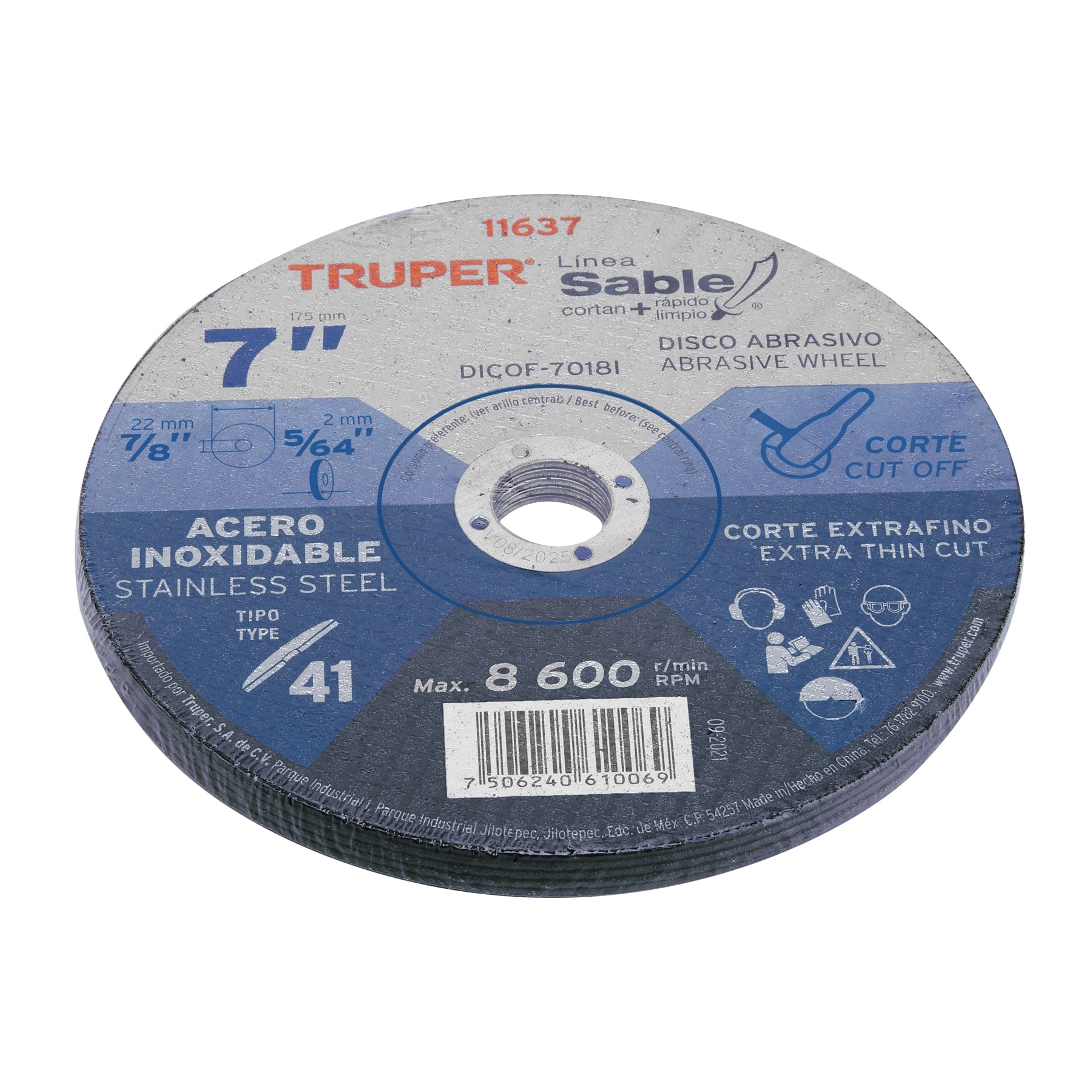 Truper DICOF-7018I, Disco Tipo 41 de 7″ x 1.8 mm corte fino acero inoxidable, Sable