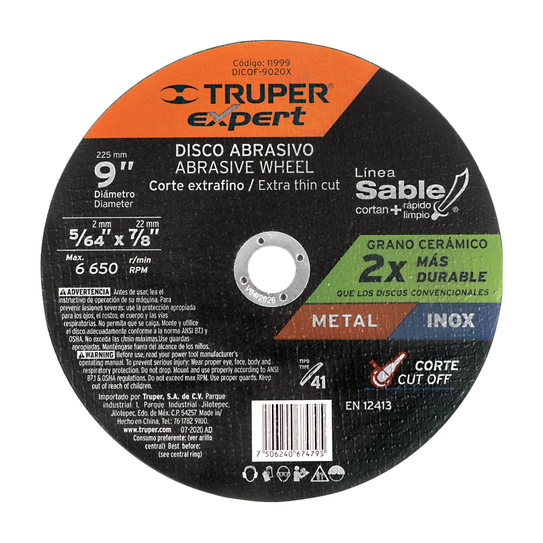 Truper Expert DICOF-9020X, Disco Tipo 41 de 9″ x 2 mm corte fino de metal, 1 pieza