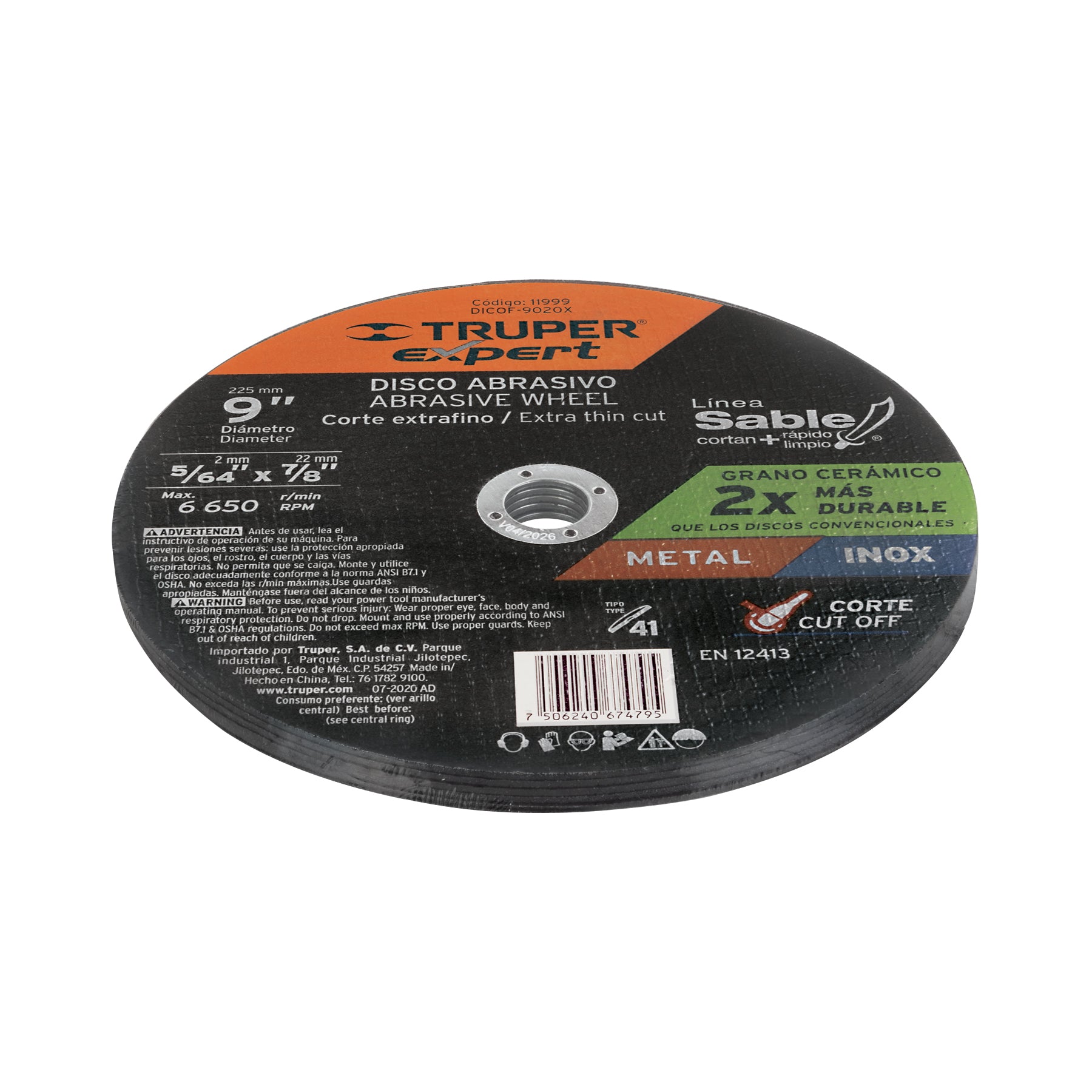 Truper Expert DICOF-9020X, Disco Tipo 41 de 9″ x 2 mm corte fino de metal, 1 pieza