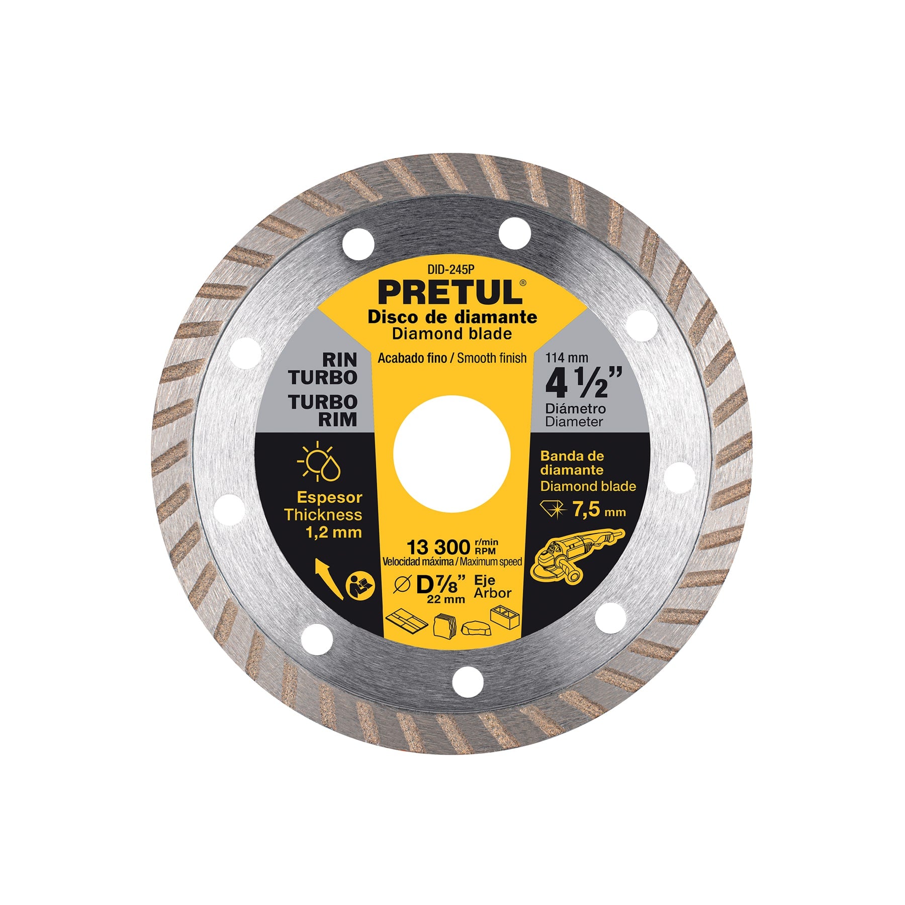 Pretul DID-245P, Disco de diamante de 4-1/2″ x 1.2 mm rin turbo