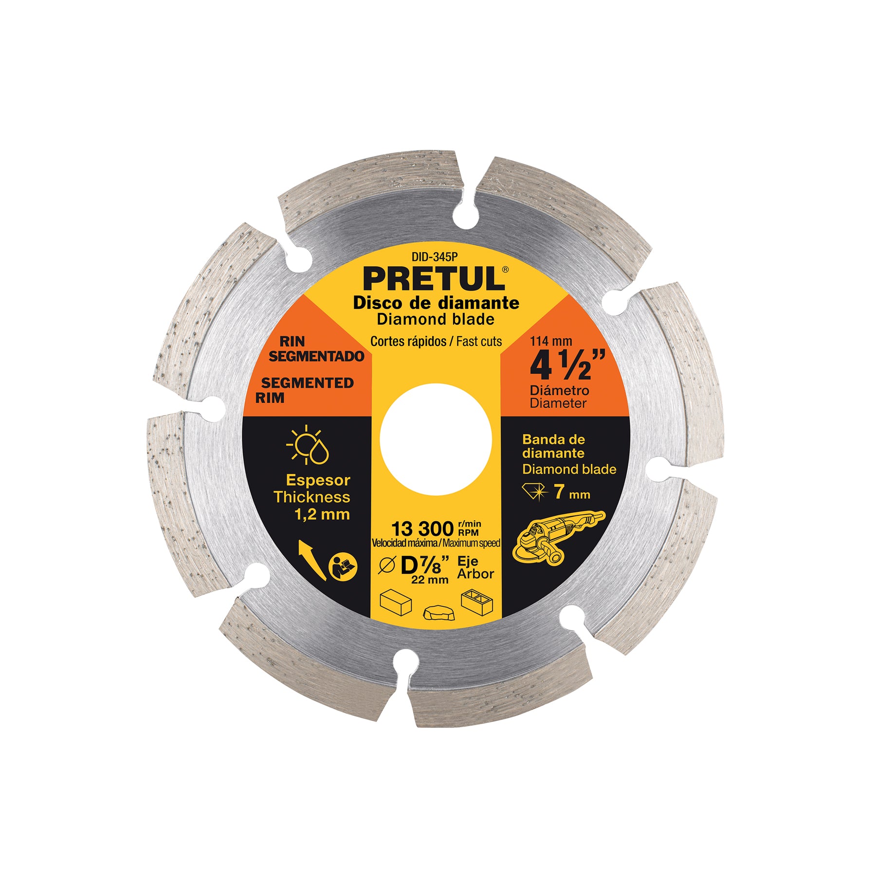 Pretul DID-345P, Disco de diamante de 4-1/2″ x 1.2 mm rin segmentado