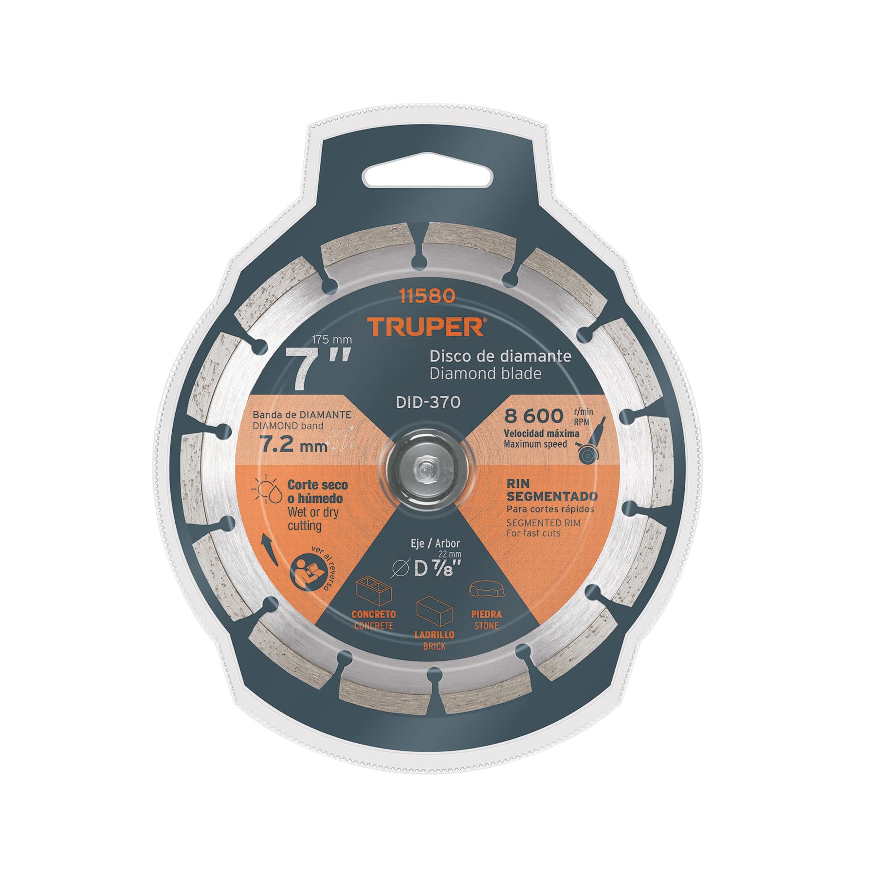 Truper DID-370, Disco de diamante de 7″ x 2.5 mm, rin segmentado