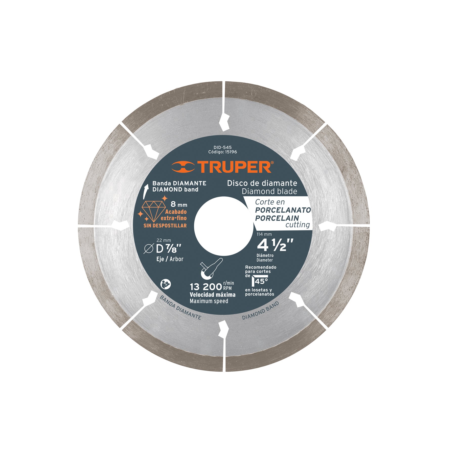 Truper DID-545, Disco de diamante de 4-1/2″ x 1.3 mm corte de porcelanato