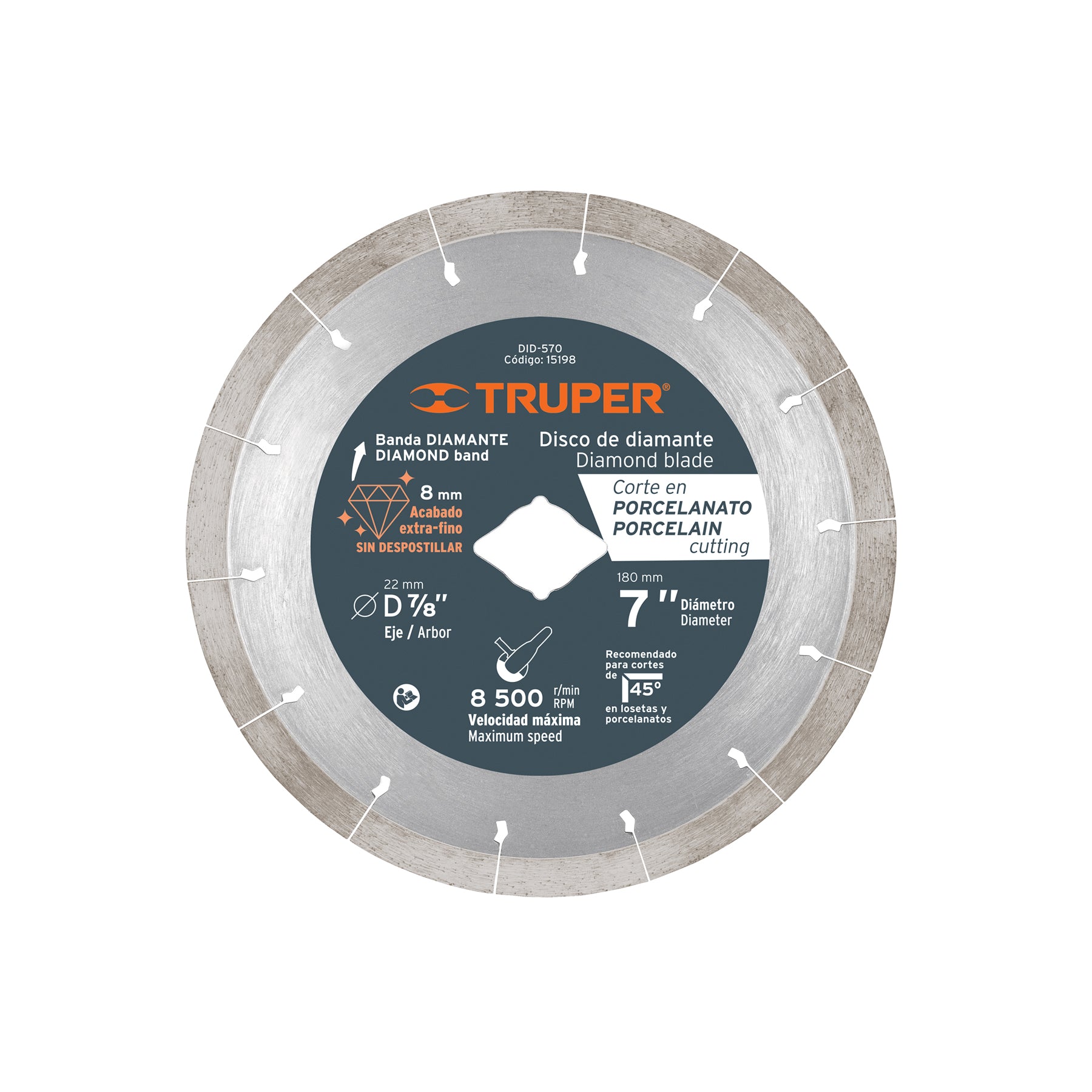 Truper DID-570, Disco de diamante de 7″ x 1.6 mm corte de porcelanato