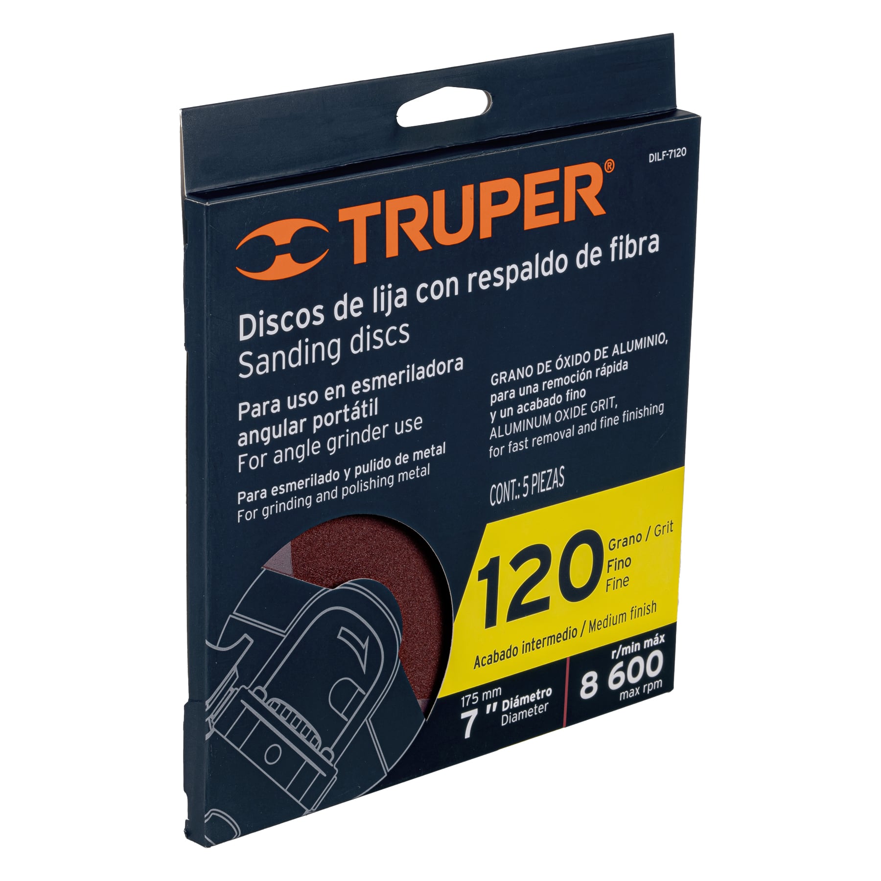 Truper DILF-7120, Disco de lija de 7″ con respaldo de fibra grano 120