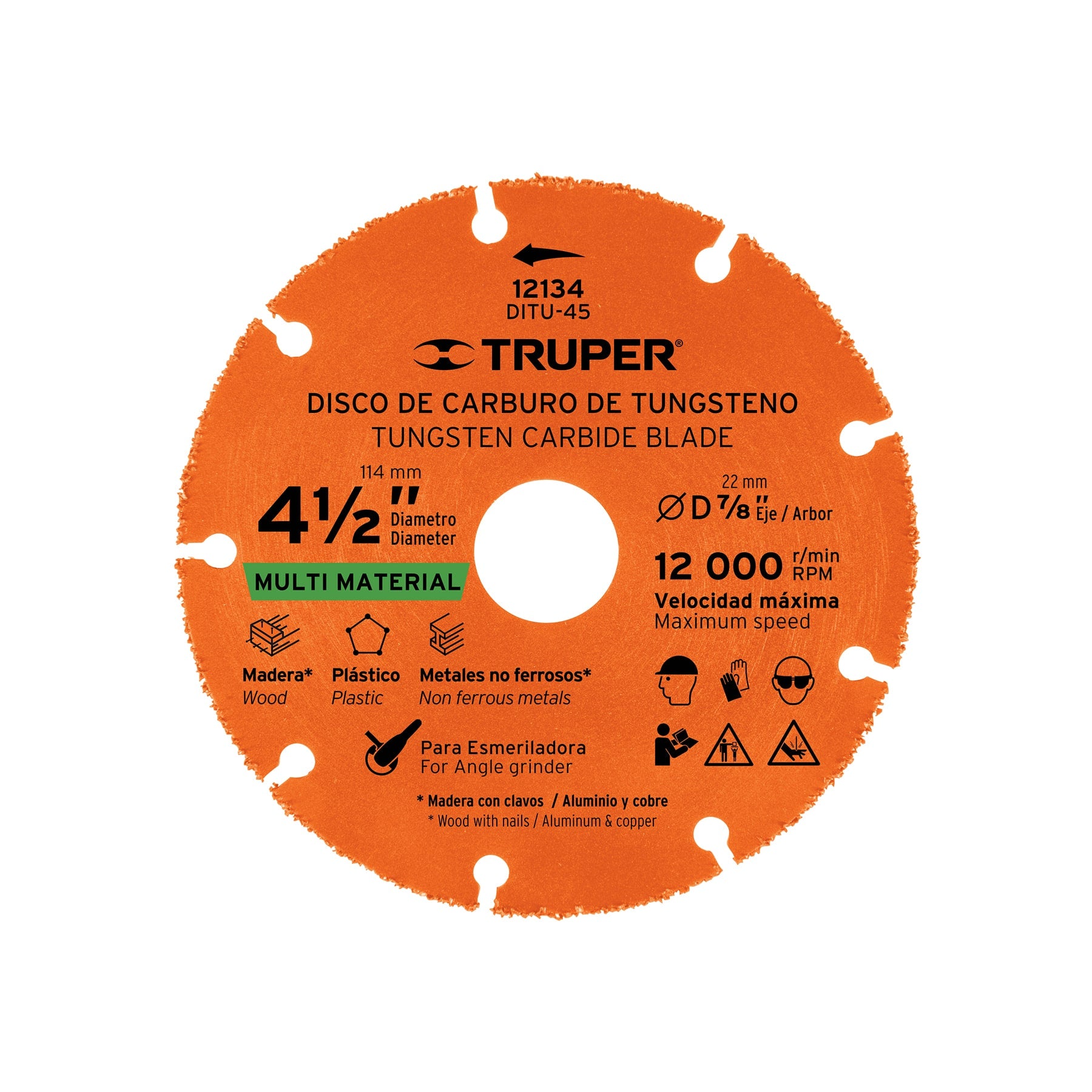 Truper DITU-45, Disco 4-1/2″ multimaterial de carburo de tungsteno