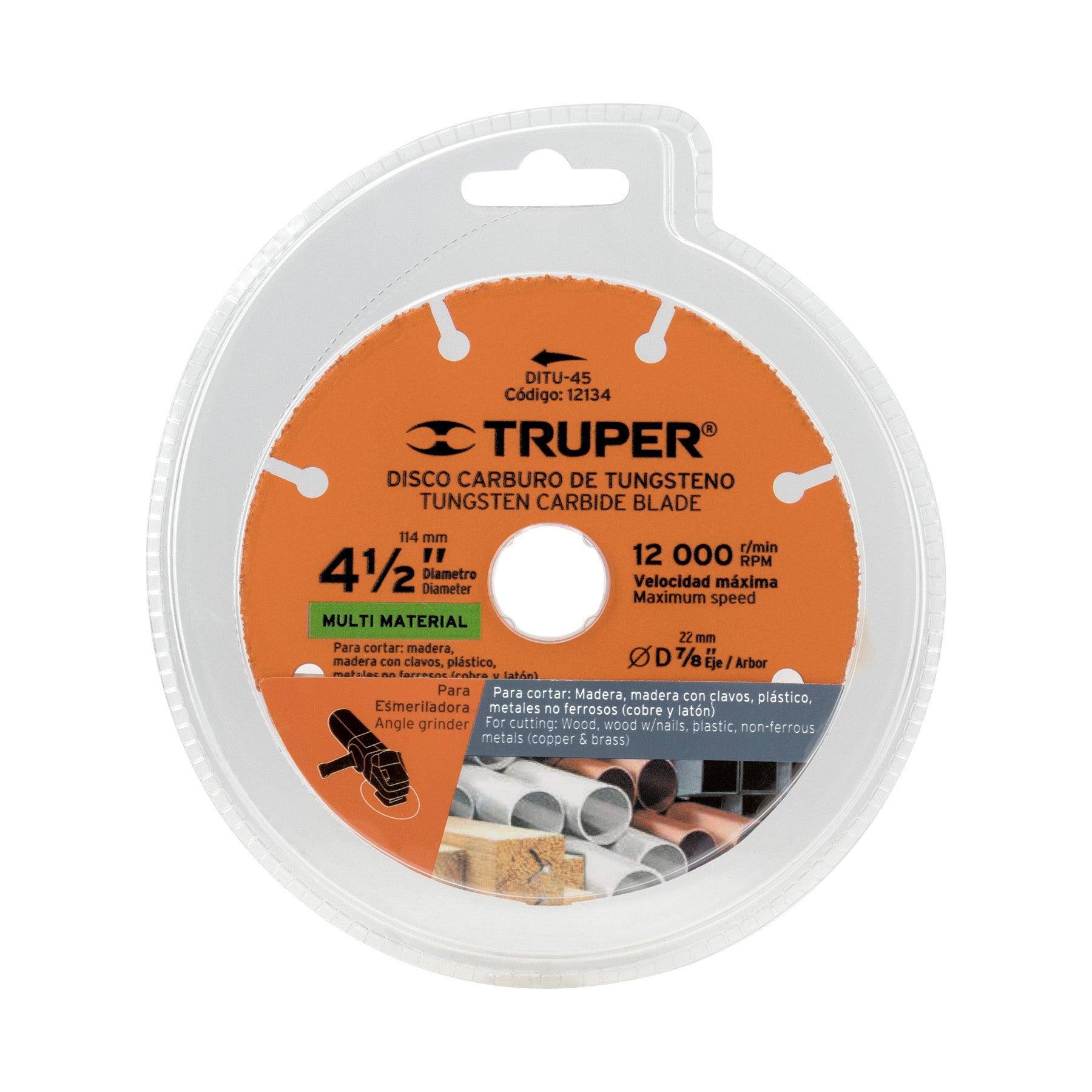 Truper DITU-45, Disco 4-1/2″ multimaterial de carburo de tungsteno