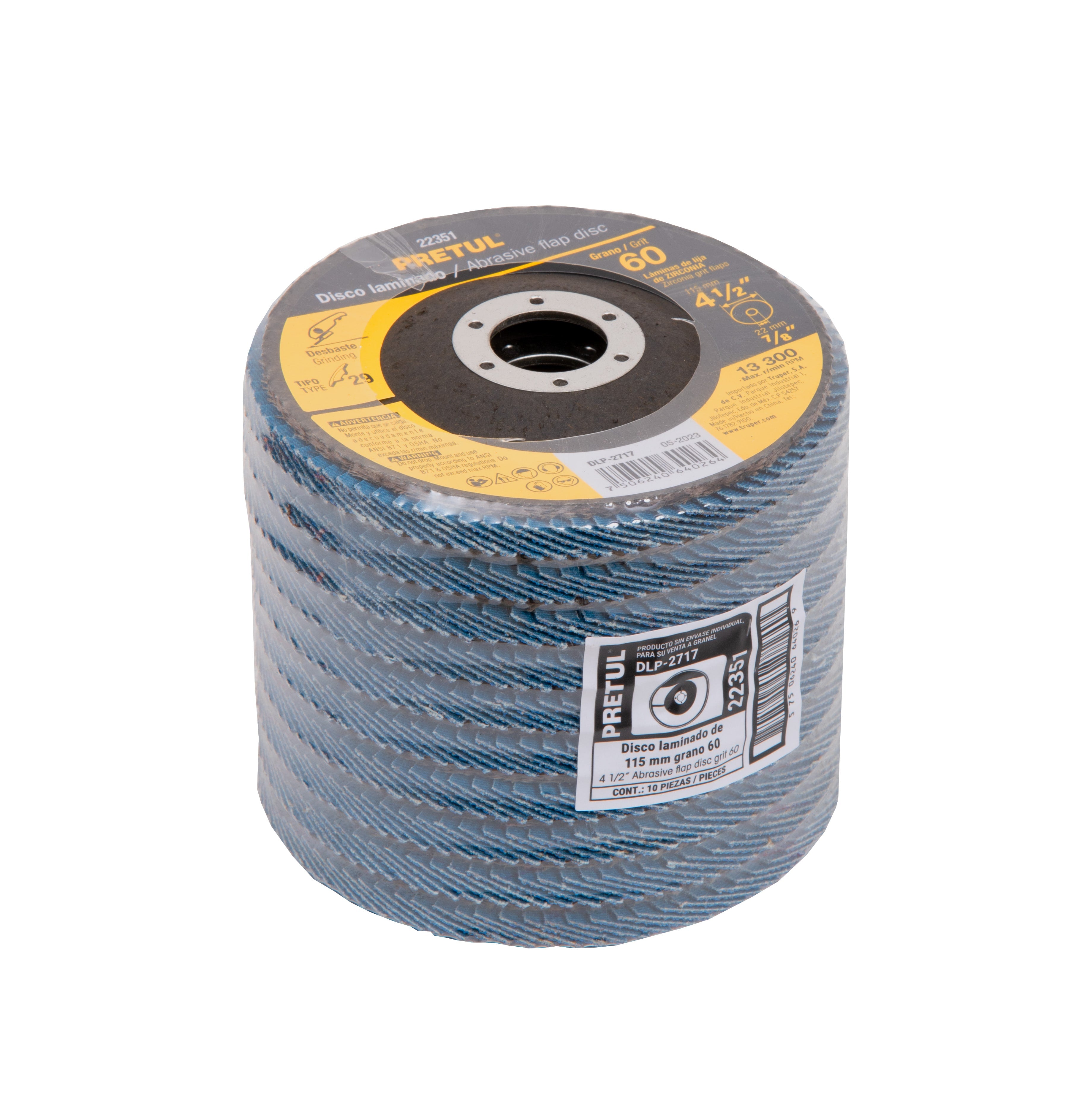 Pretul DLP-2717, Disco laminado, diámetro 4 1/2″, 7/8″, grano 60