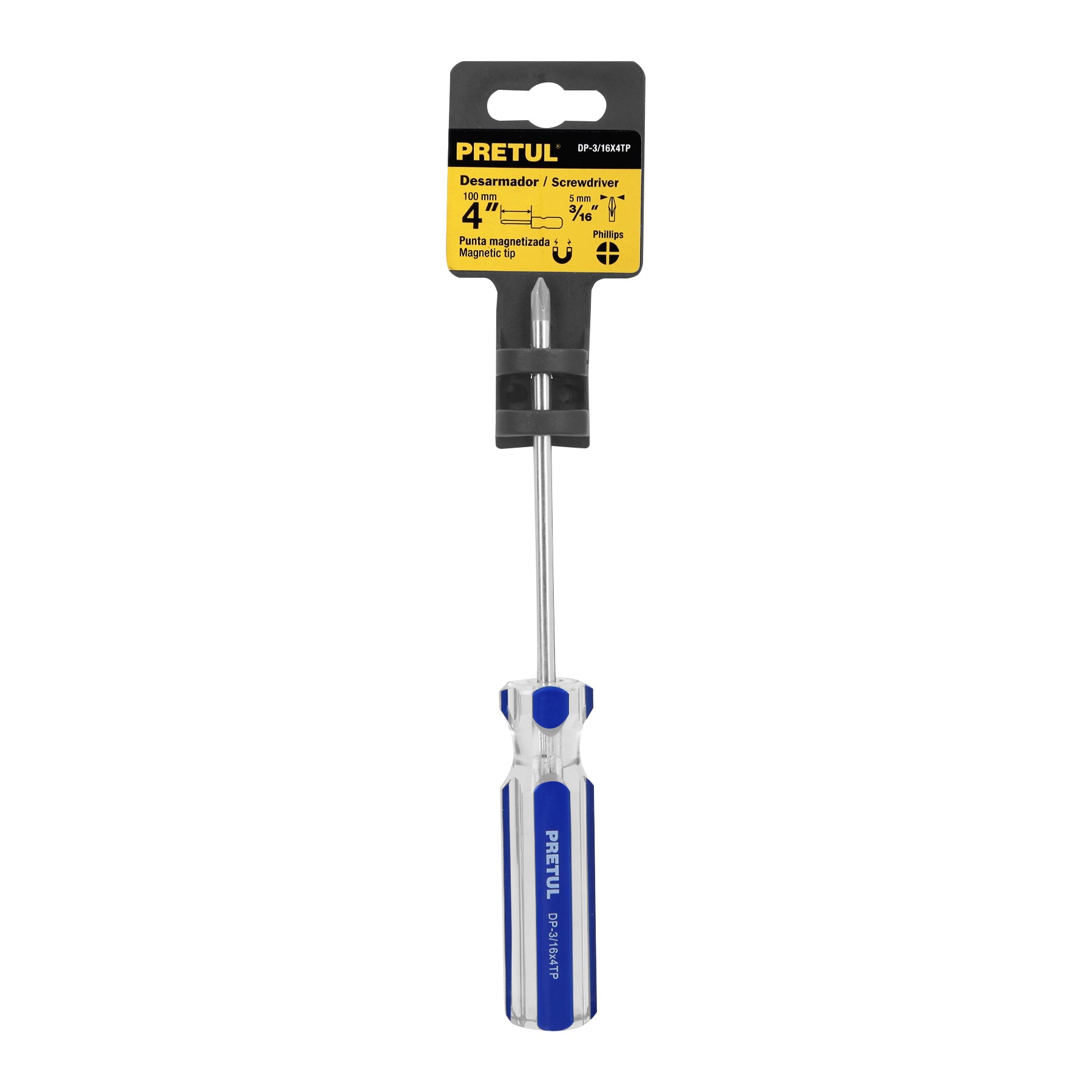 Pretul DP-3/16X4TP, Desarmador (punta fija) de cruz, mango de PVC, 3/16″ x 4″