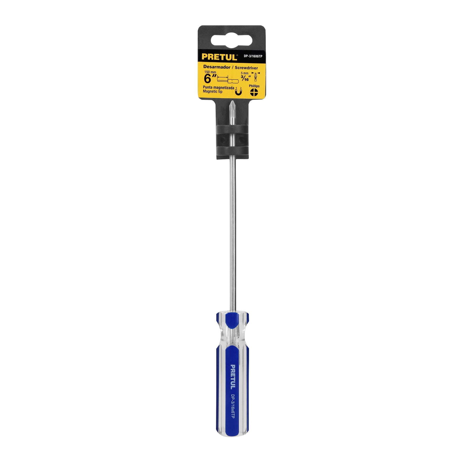 Pretul DP-3/16X6TP, Desarmador (punta fija) de cruz, mango de PVC, 3/16″ x 6″
