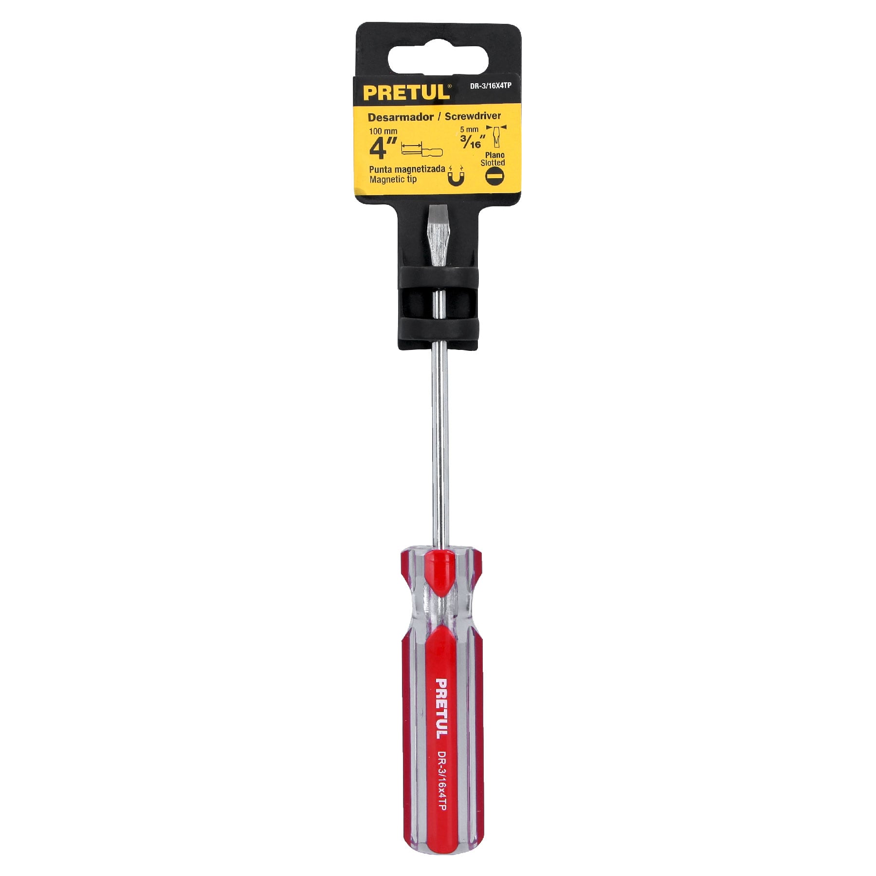 Pretul DR-3/16X4TP, Desarmador (punta fija) plano, mango de PVC, 3/16 x 4″