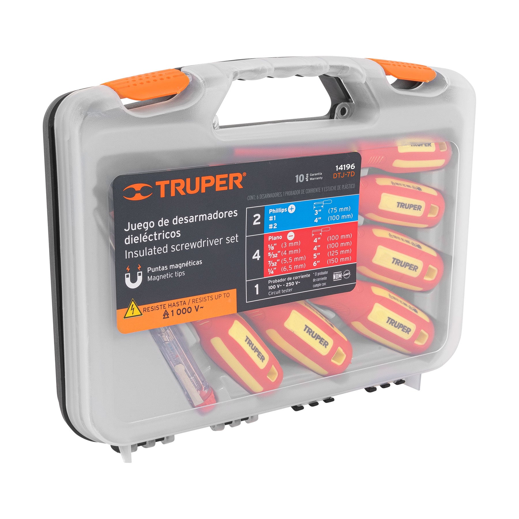Truper DTJ-7D, Juego 6 desarmadores dieléctricos y 1 probador de corriente