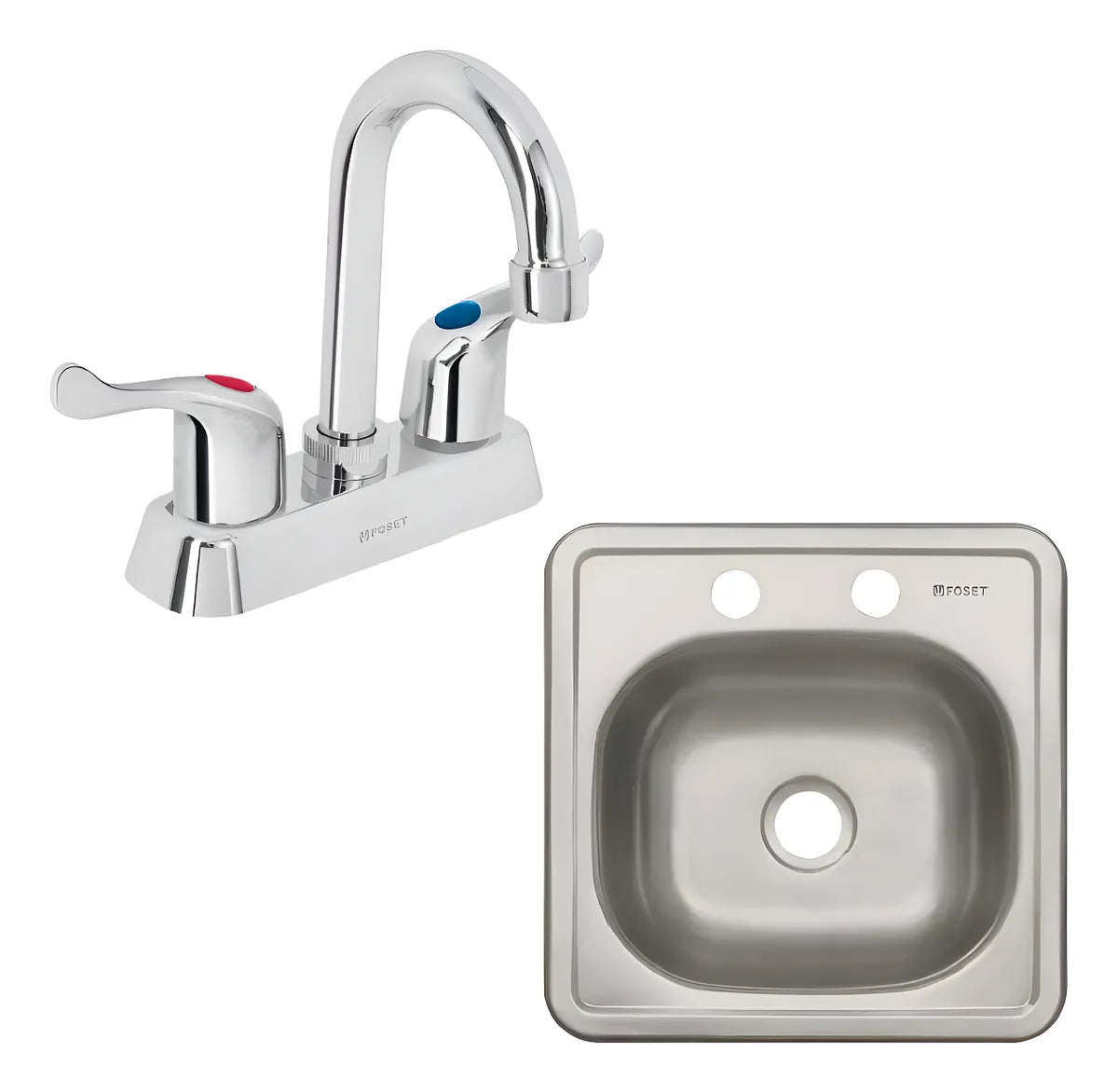 Kit Mezcladora para Lavabo + Tarja 38x38 cm Gris Claro | Foset