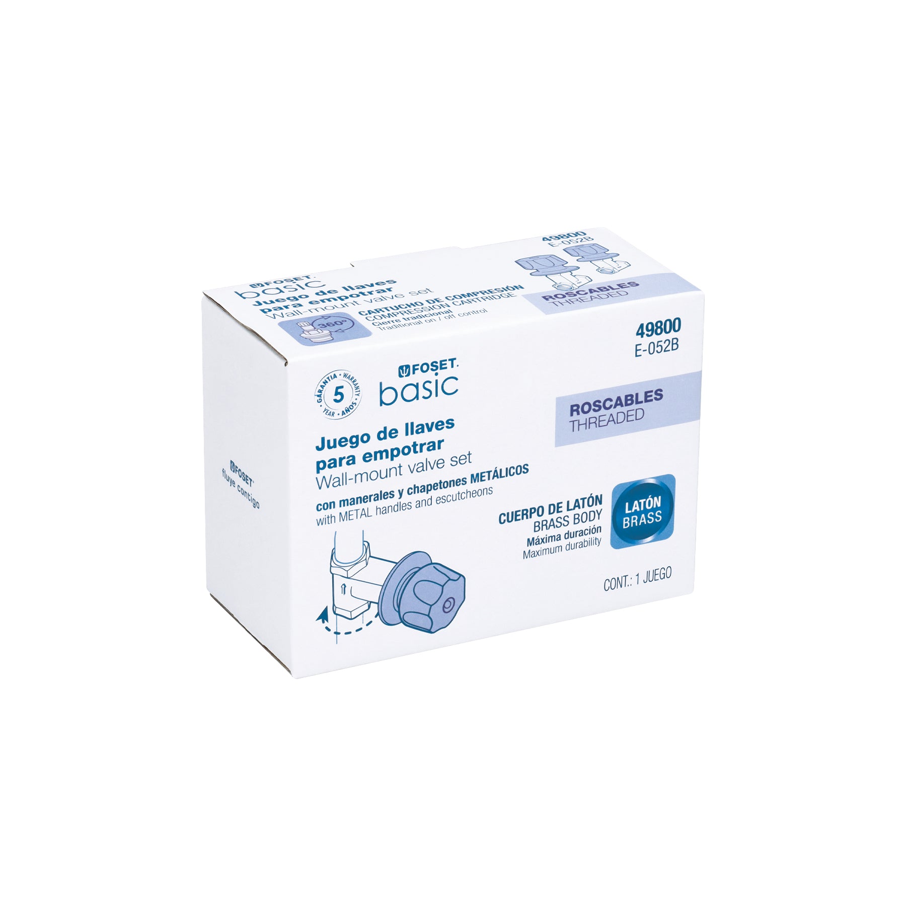 Foset Basic E-052B, Juego 2 llaves empotrar roscables con manerales metálicos