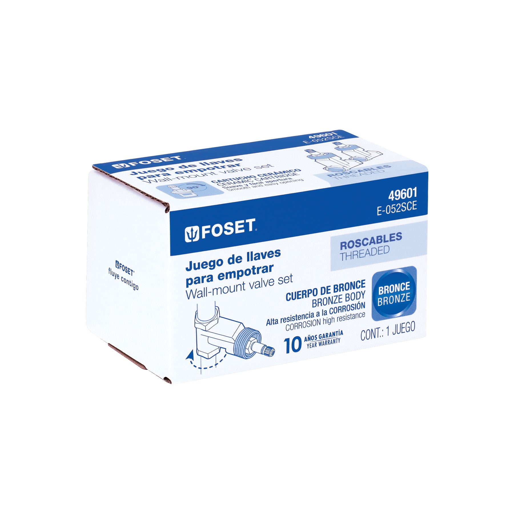 Foset E-052SCE, Juego 2 llaves empotrar roscables, cerámico de 1/4 vuelta