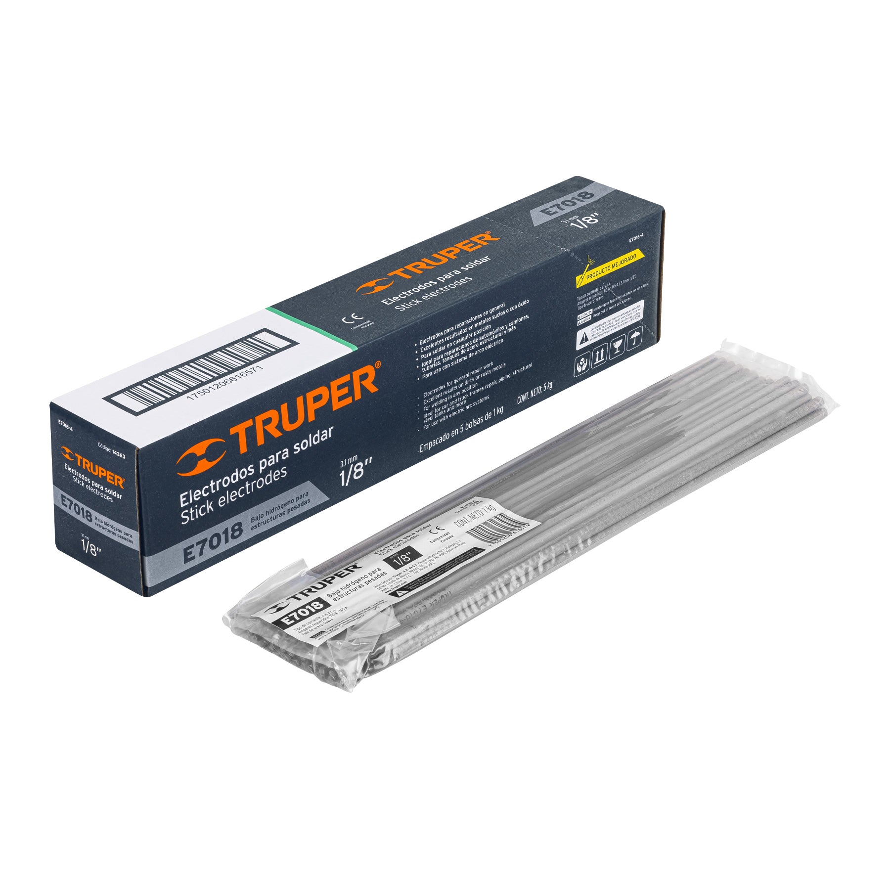 Truper E7018-4, Electrodo 7018 de 1/8″, bolsa con 1 kg