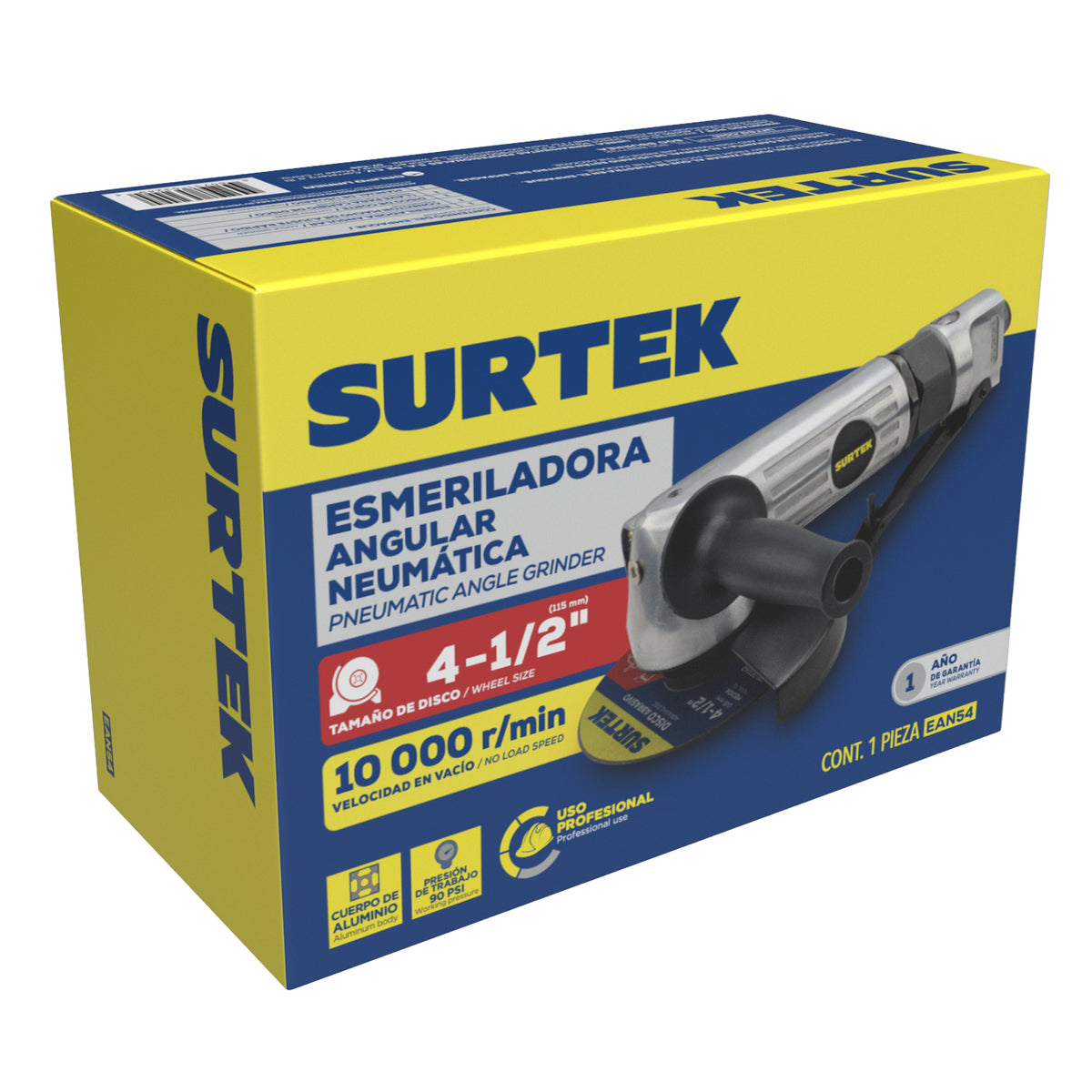 Esmeriladora neumática angular para discos con diámetro de 4" 11,000 RPM Surtek