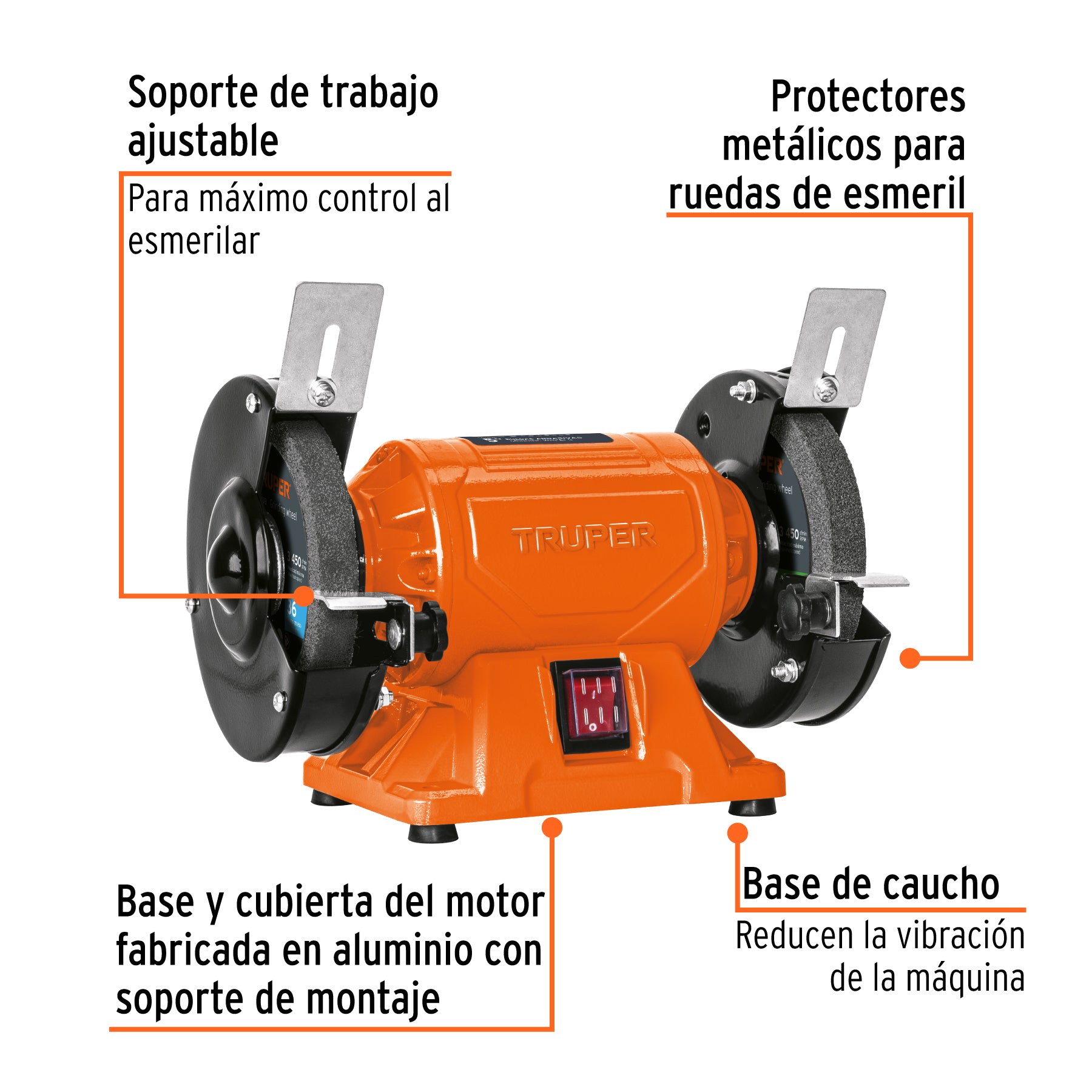 Esmeril de banco de 5" de 1/4 HP (185 W), TRUPER EBA-5