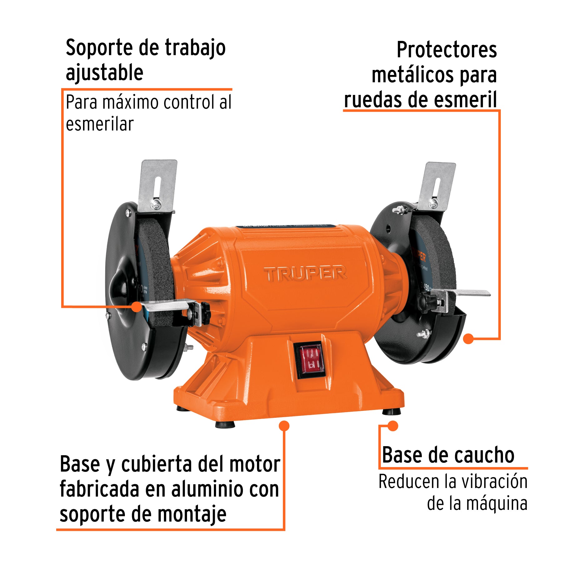 Esmeril de banco de 6" de 1/2 HP (370 W), TRUPER EBA-6