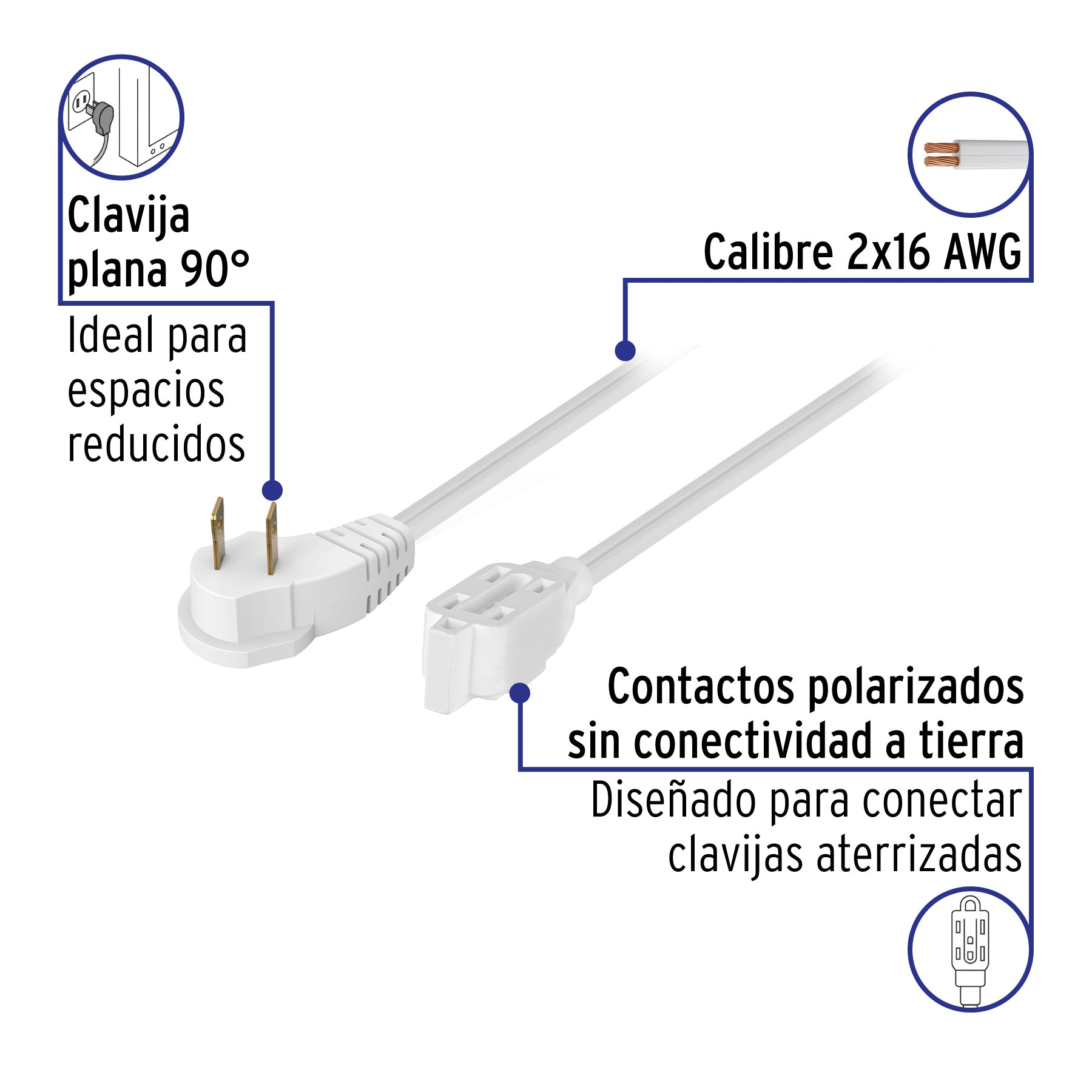 Volteck ED-8B, Extensión eléctrica doméstica, 8 m, blanca