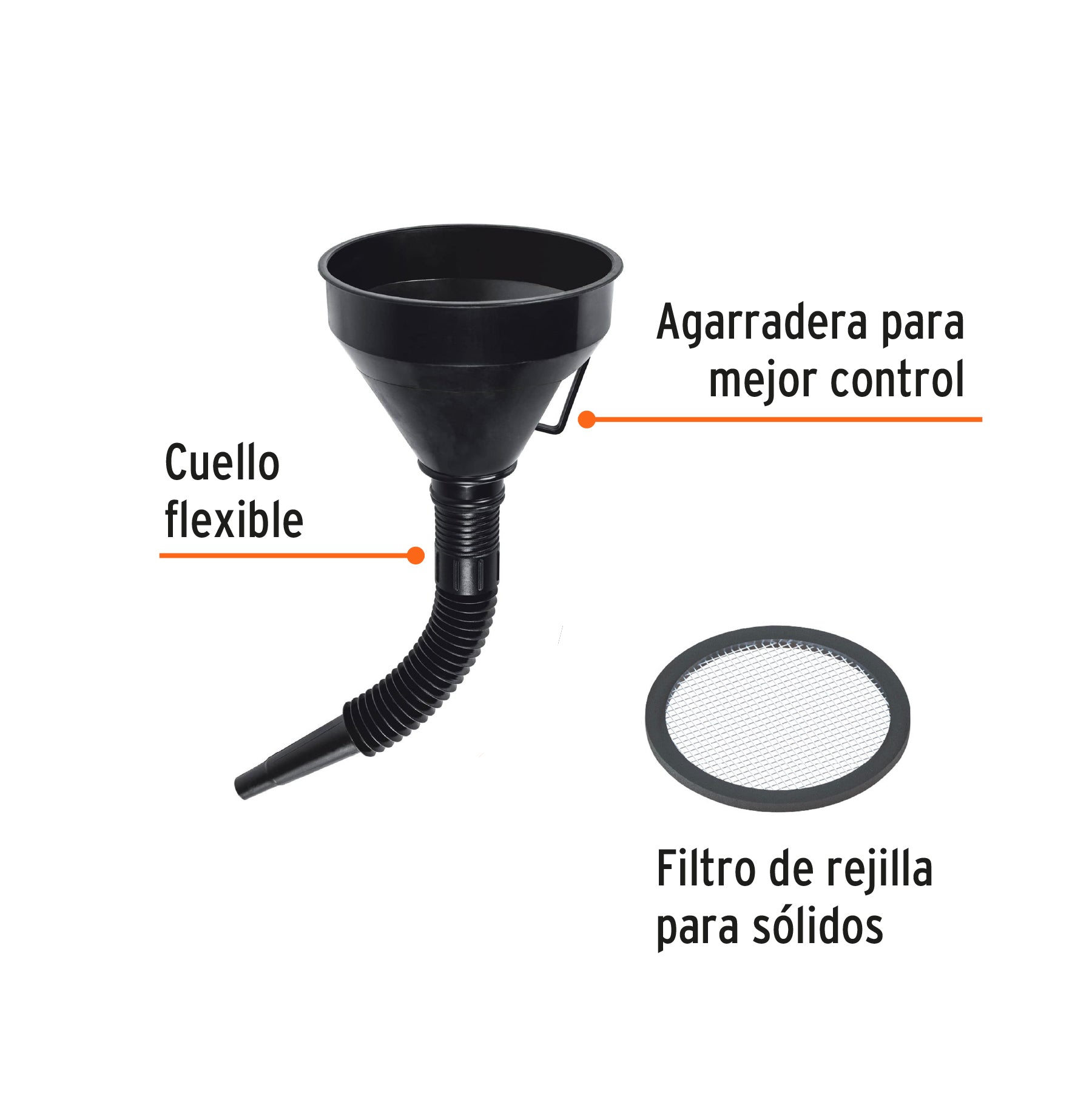 Truper EMB-50 Embudo plástico flexible con filtro 5″, color, pack of/paquete de 1