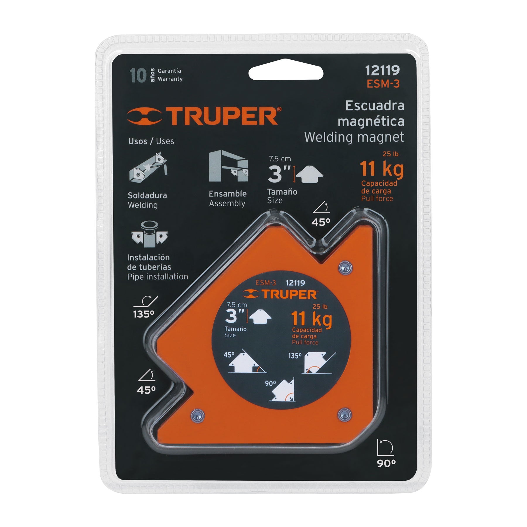 Truper ESM-3, Escuadra magnética 3″ para soldar capacidad 11 kg