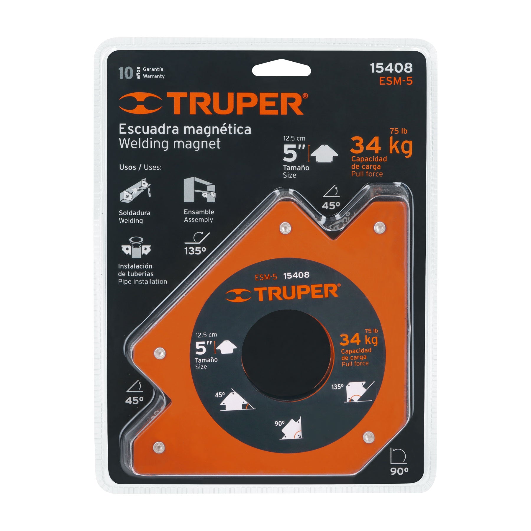 Truper ESM-5, Escuadra magnética 5″ para soldar capacidad 34 kg