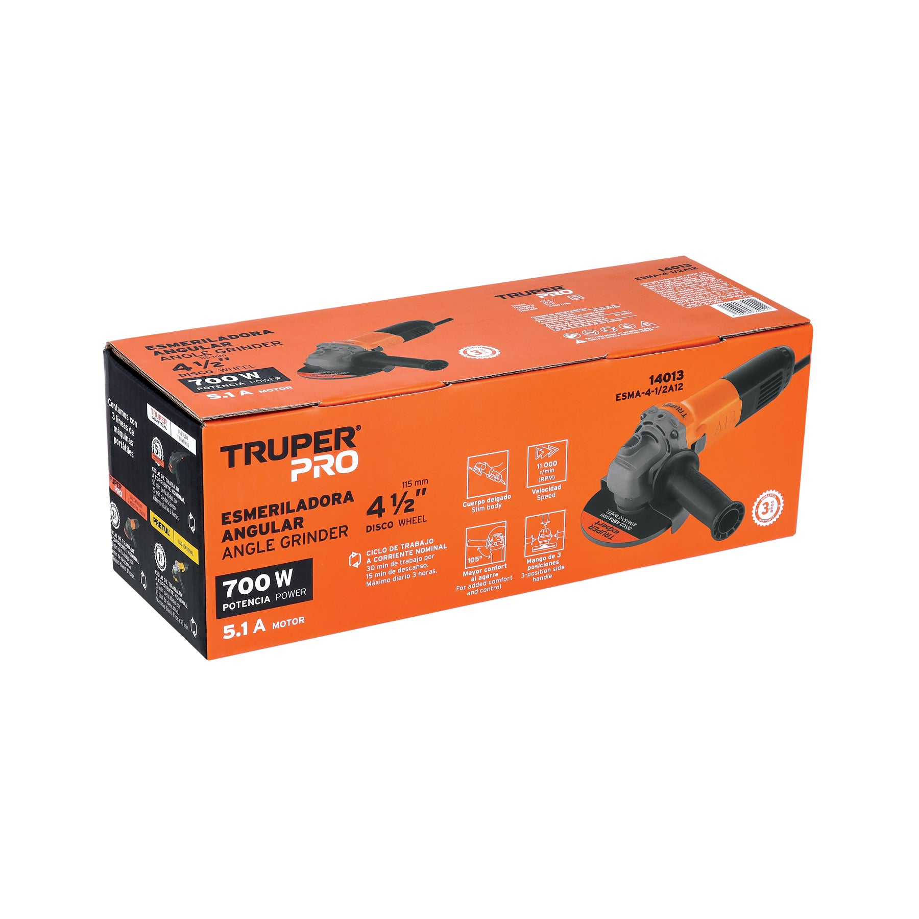 Truper ESMA-4-1/2A12, Esmeriladora angular 4-1/2″, profesional, 700 W