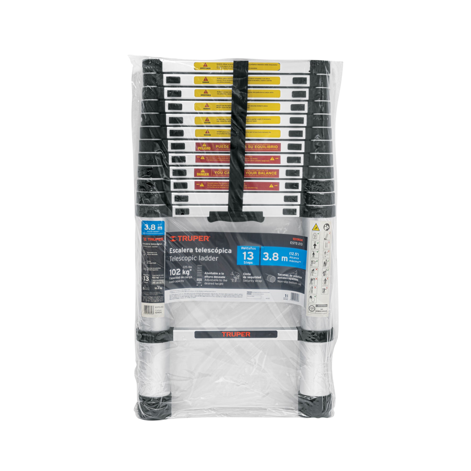 Truper ESTE-213 Escalera telescópica,13 peldaños, Tipo II, Capacidad 102kg