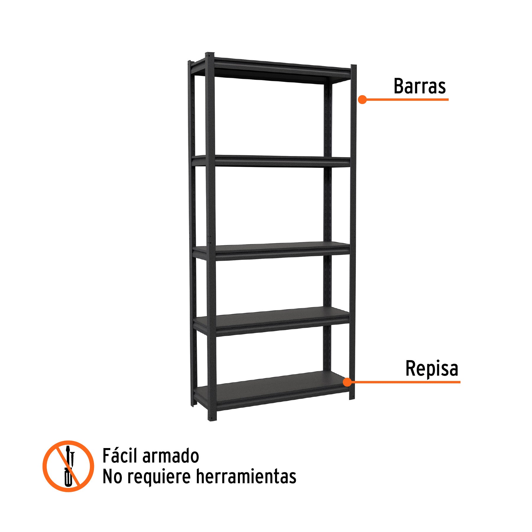 Estante metálico 5 repisas capacidad 80 Kg,180x30x85, TRUPER ESTM-530, Fácil armado, no requiere herramienta