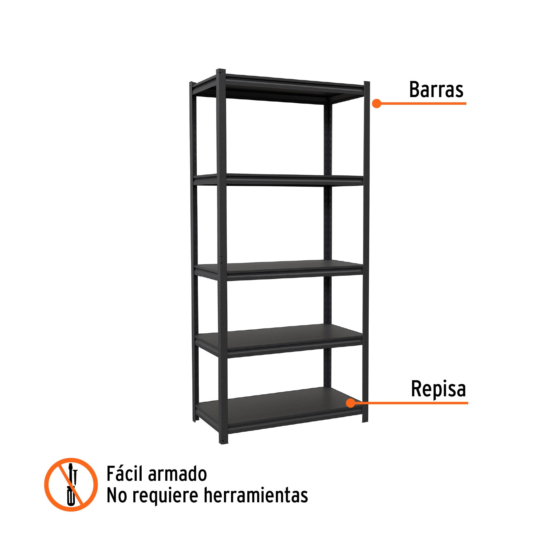 Estante metálico 5 repisas capacidad 80 Kg,180x45x85, TRUPER ESTM-545, Fácil armado, no requiere herramienta