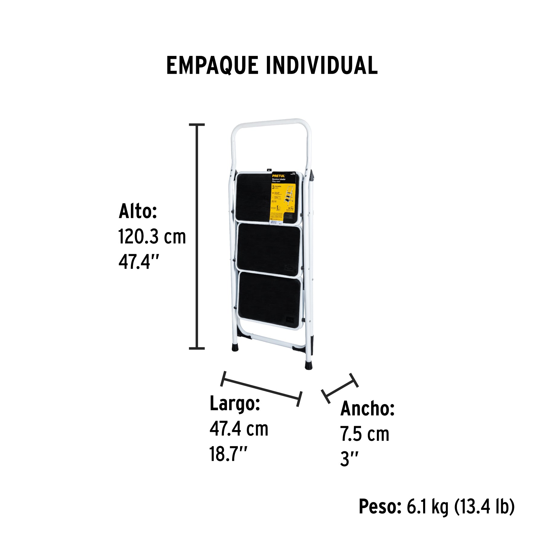 Pretul ESTU-3P, Escalera tubular, plegable, 3 peldaños