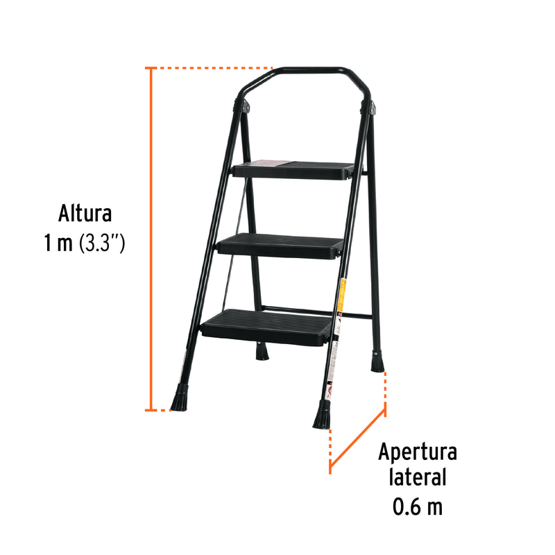Escalera Truper ESTU-3 Tubular Plegable de 3 Peldaños con Plataforma Antiderrapante - Carzamo.com