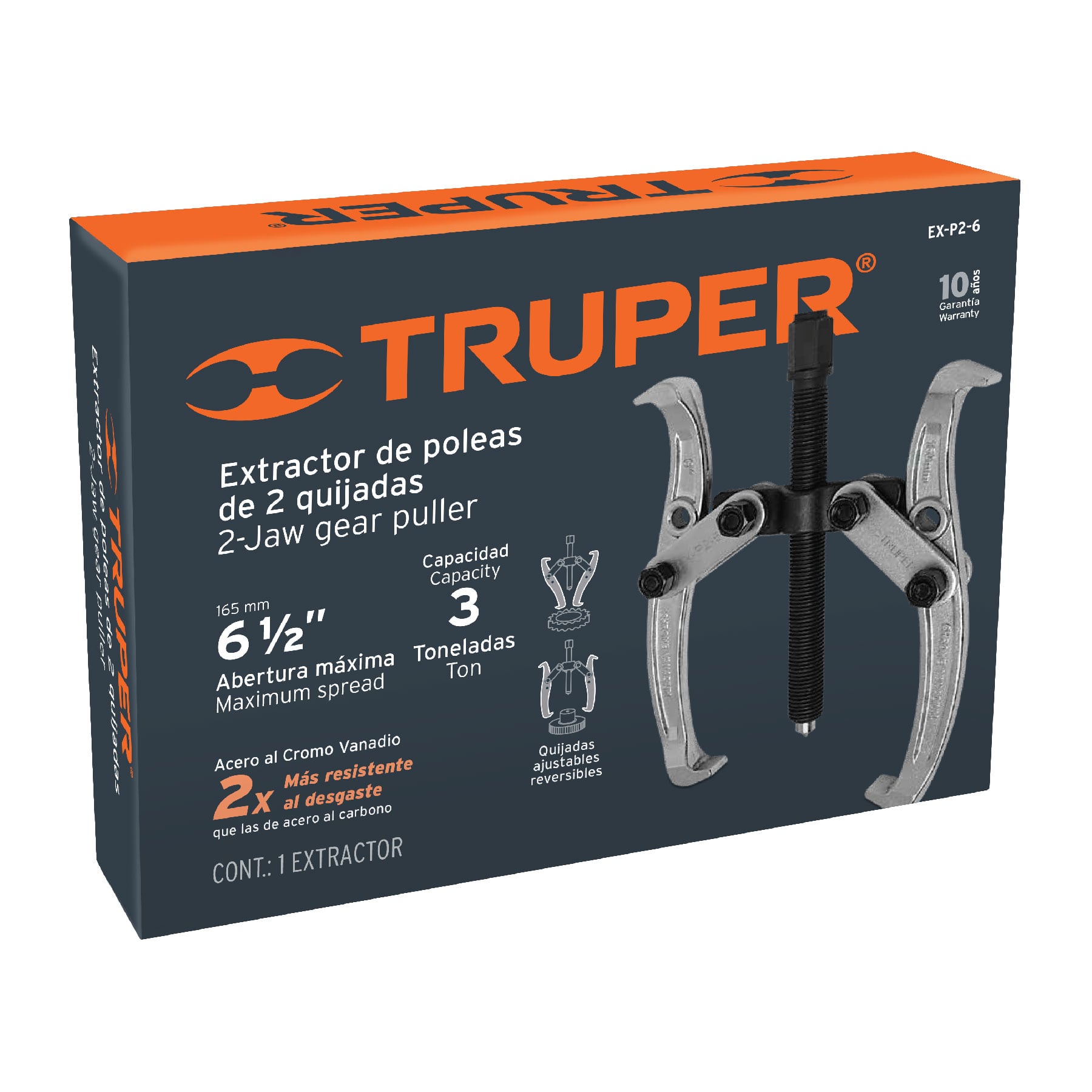 Truper EX-P2-6, Extractor de poleas, acero al cromo vanadio, 2 quijadas, 6″